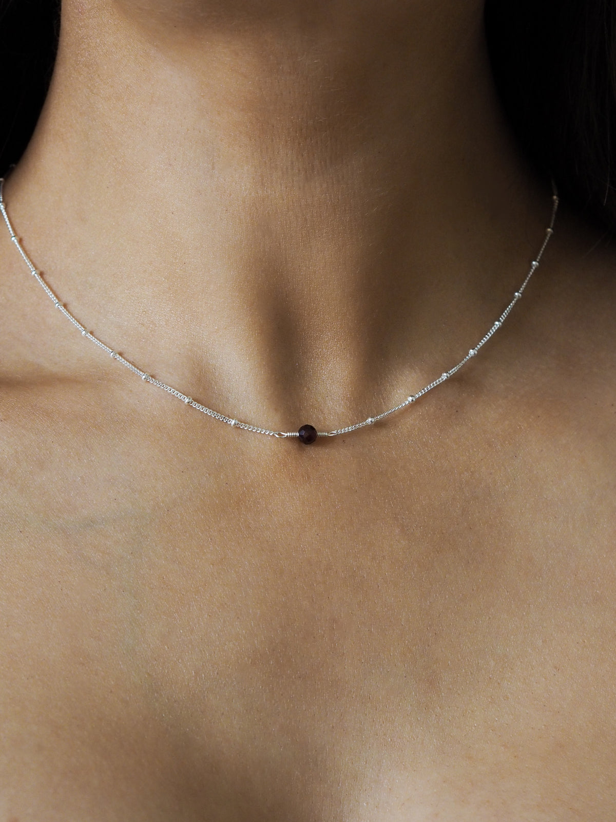 January Birthstone Garnet Sterling Silver Necklace