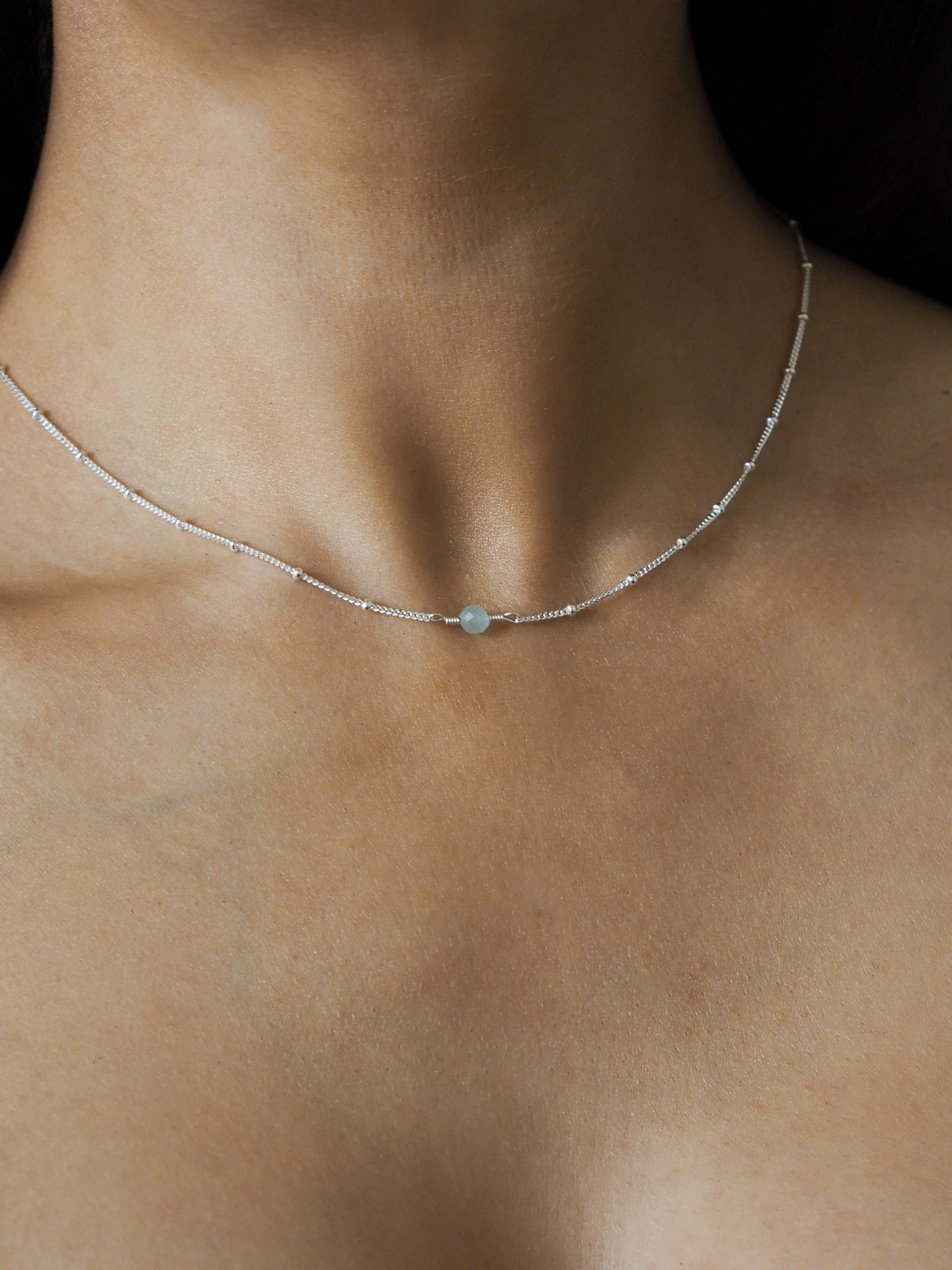 March Birthstone Aquamarine Sterling Silver Necklace