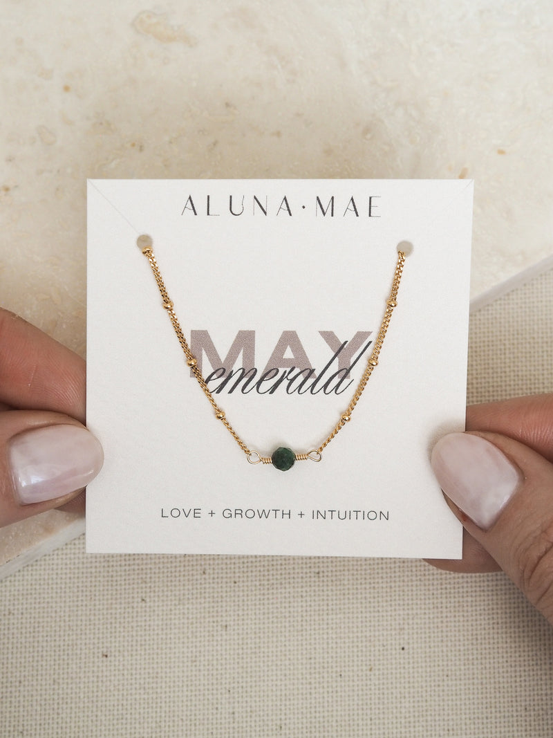 May Birthstone Emerald Gold Necklace