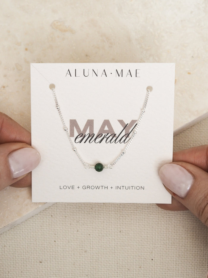 May Birthstone Emerald Sterling Silver Bracelet