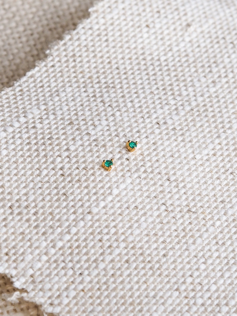 May Emerald CZ Birthstone Gold Stud Earrings