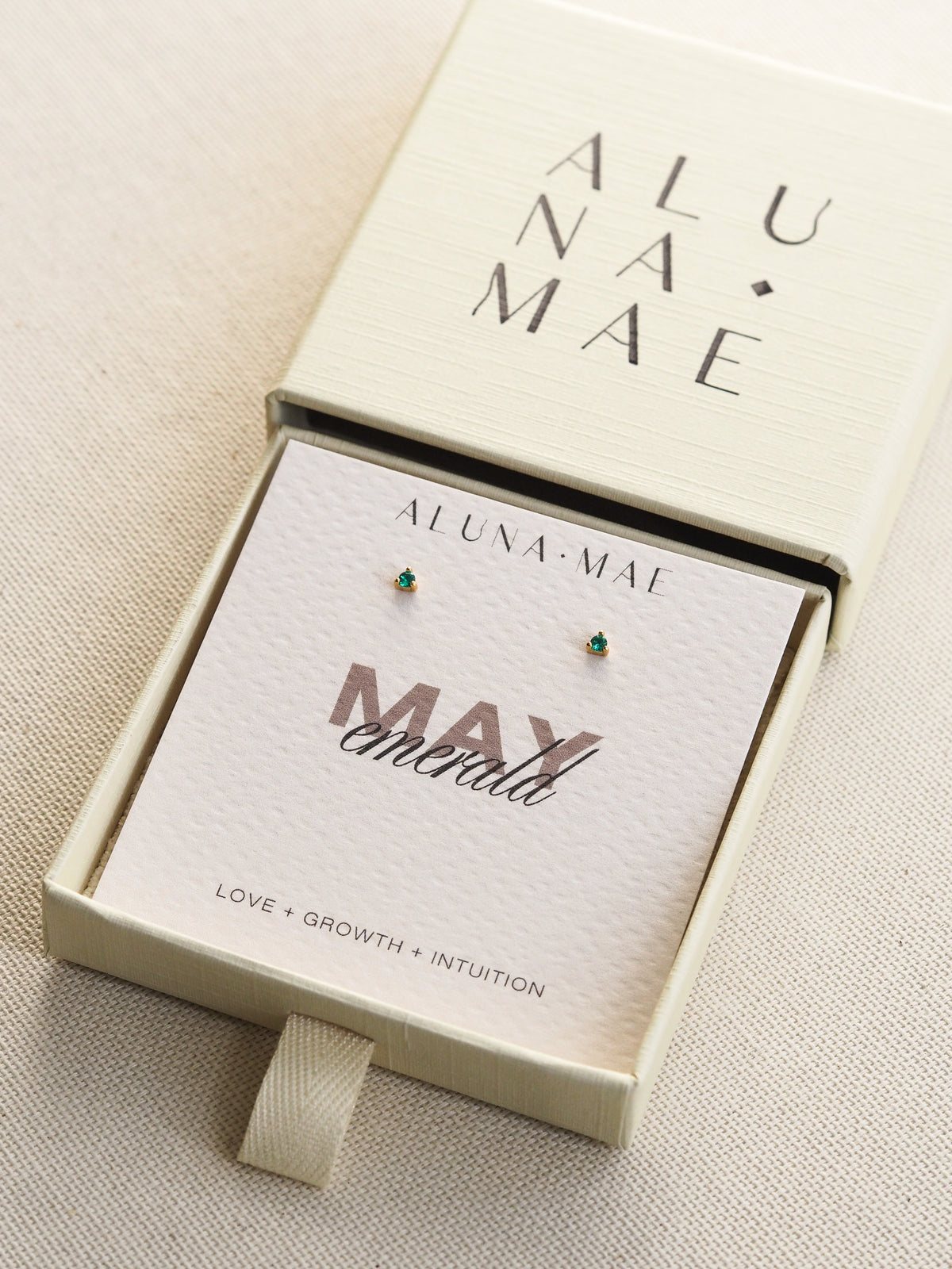 May Emerald CZ Birthstone Gold Stud Earrings