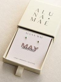 May Emerald CZ Birthstone Gold Stud Earrings