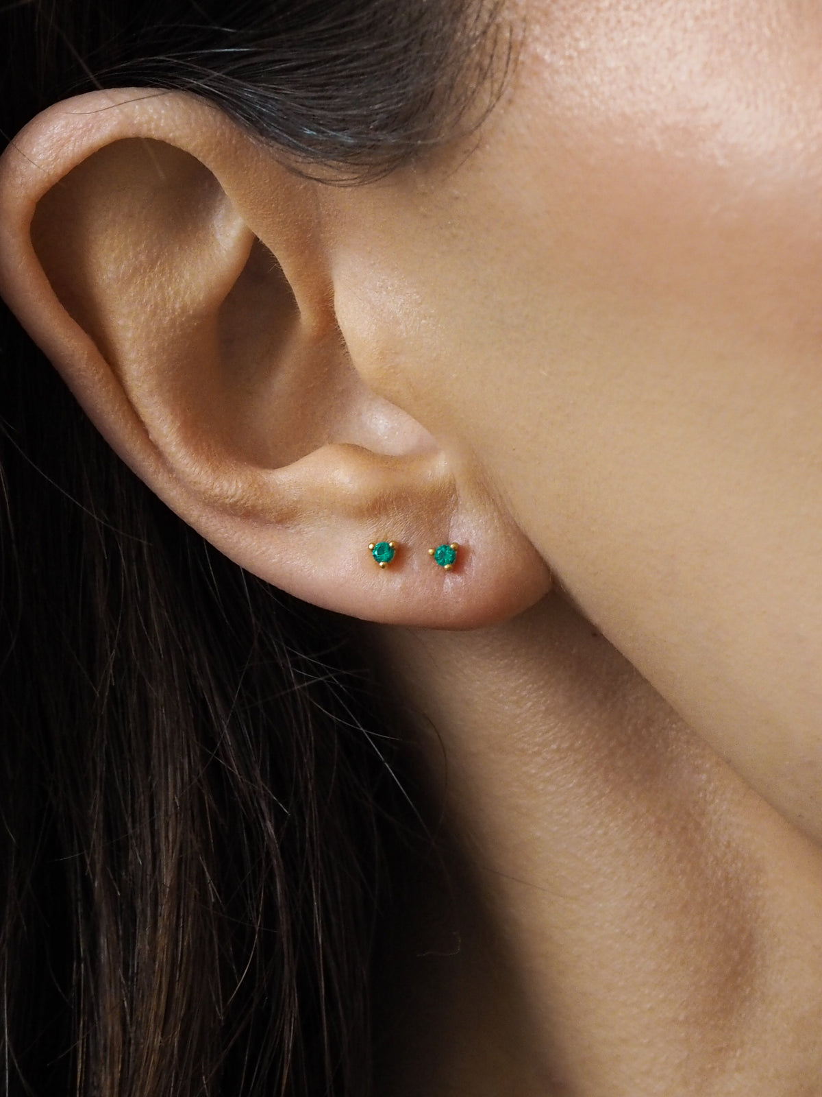 May Emerald CZ Birthstone Gold Stud Earrings