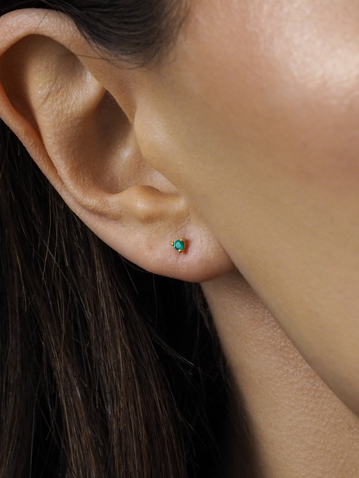 May Emerald CZ Birthstone Gold Stud Earrings