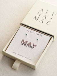 May Emerald CZ Birthstone Silver Stud Earrings