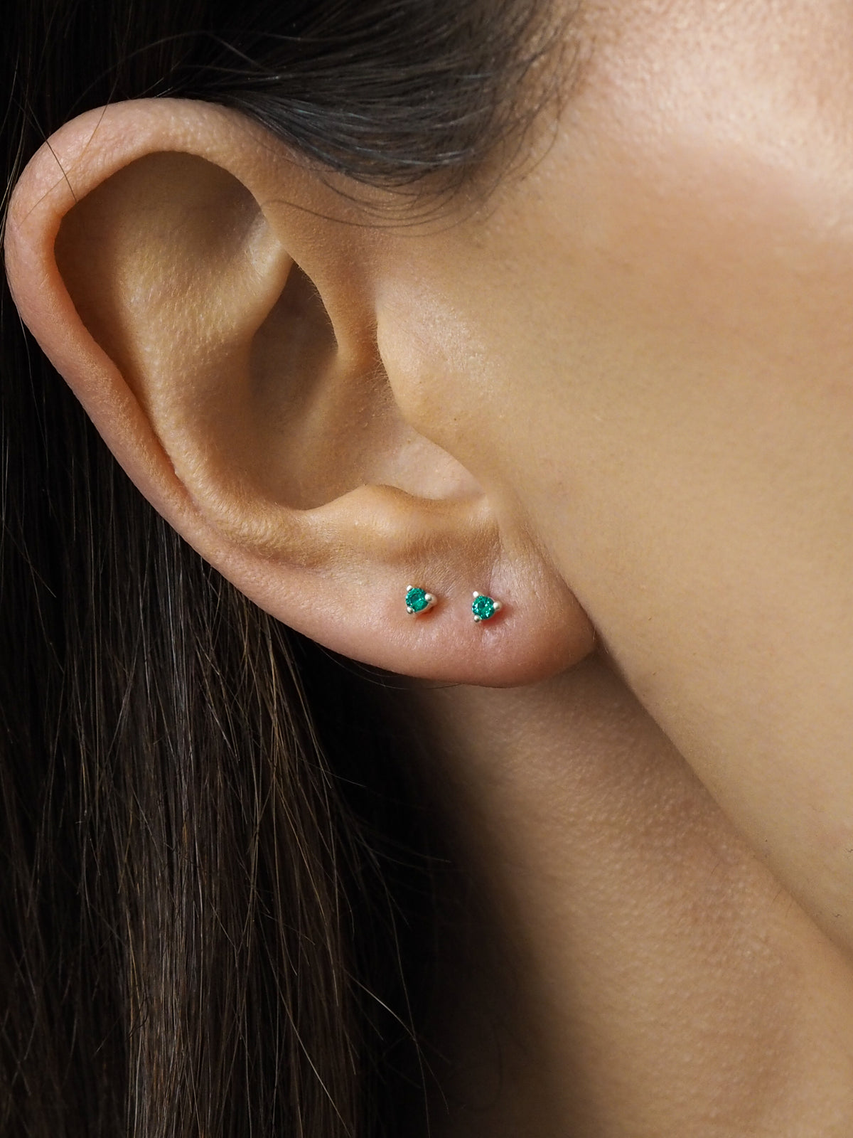 May Emerald CZ Birthstone Silver Stud Earrings