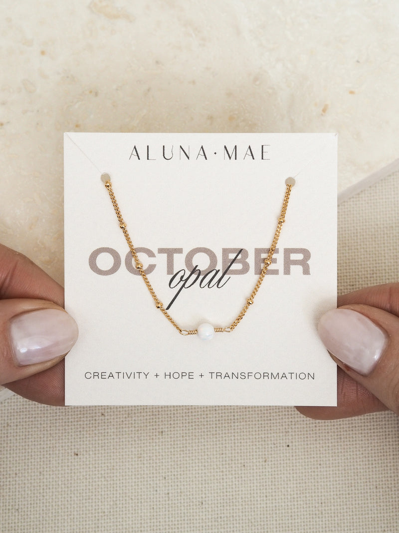 October Birthstone Opal Gold Necklace