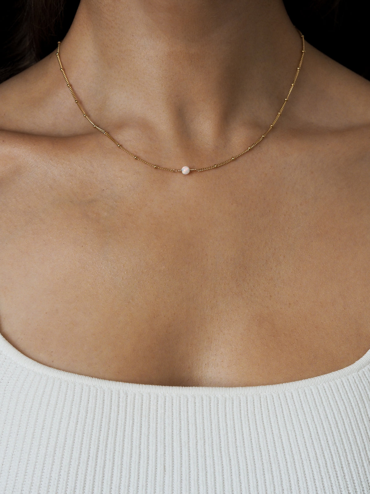 October Birthstone Opal Gold Necklace
