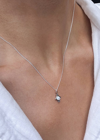 OLIVIA. White Opal Sterling Silver Necklace