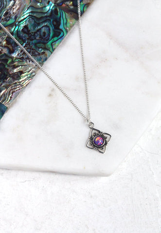 KATHIA. Sterling Silver Fire Opal Pendant Necklace