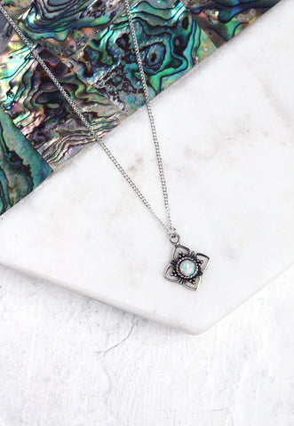 KATHIA. Sterling Silver Blue Opal Pendant Necklace